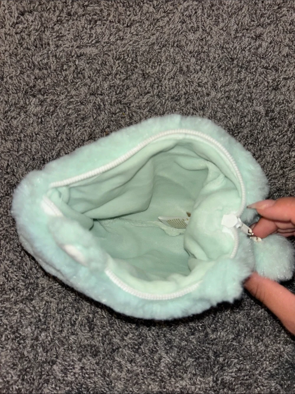 Pottery Barn Teen Mint Plush Cat Pouch with Pom-Zip